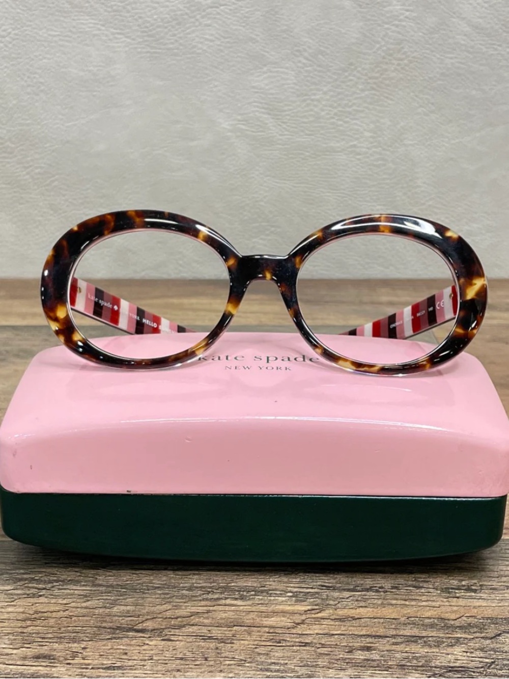 kate spade Oval Tortoiseshell Reading Glasses with Pink Stripe Temples